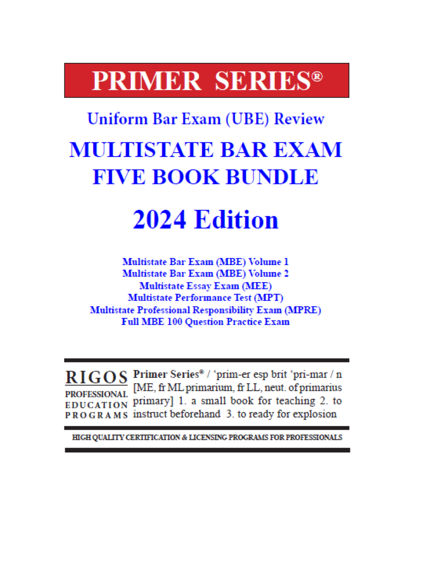Rigos Primer Series Uniform Bar Exam (UBE) Review Multistate Book Bundle (2024 Edition)