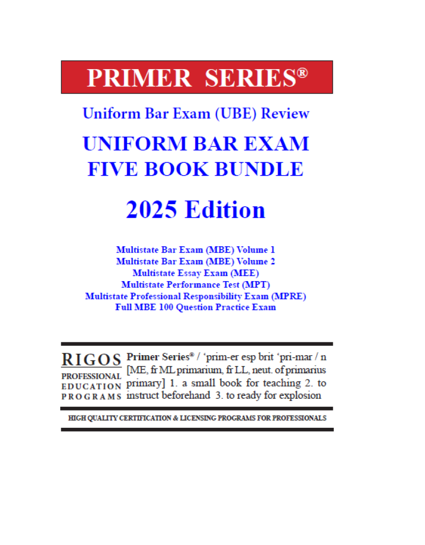 Rigos Primer Series Uniform Bar Exam (UBE) Review Multistate