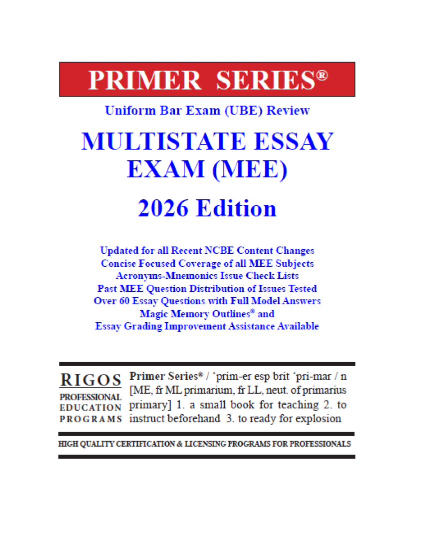 Rigos Primer Series Uniform Bar Exam (UBE) Review Multistate Essay Exam (MEE) 2026 Edition