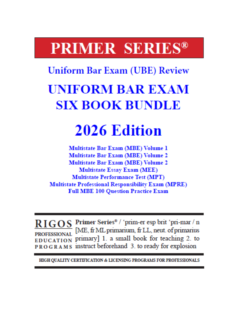 Rigos Primer Series Uniform Bar Exam (UBE) Review Multistate 6 Full Book Bundle (2026 Edition)